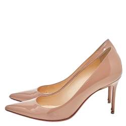 Pre Owned Christian Louboutin Beige Patent Leather Pumps Size 36.5