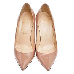 Pre Owned Christian Louboutin Beige Patent Leather Pumps Size 36.5