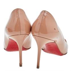Pre Owned Christian Louboutin Beige Patent Leather Pumps Size 36.5