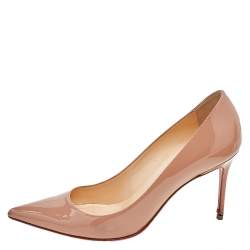 Pre Owned Christian Louboutin Beige Patent Leather Pumps Size 36.5