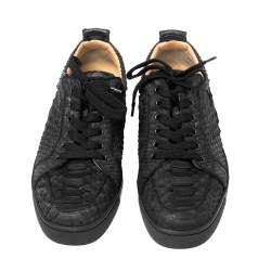 مملوكة مسبقًا Christian Louboutin Black Python Leather Orlato Low Top Sneakers Size 41