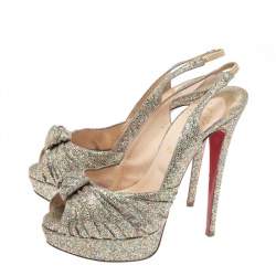 Pre Owned Christian Louboutin Gold Glitter Fabric Jenny Platform Sandals Size 40