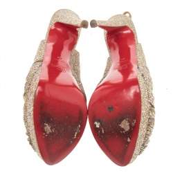 Pre Owned Christian Louboutin Gold Glitter Fabric Jenny Platform Sandals Size 40