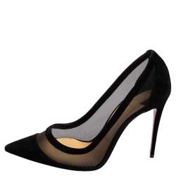 Pre Owned حذاء كعب عالي كريستيان لوبوتان قصات سويدي وشبك أسود مقاس 38