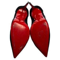 Pre Owned حذاء كعب عالي كريستيان لوبوتان قصات سويدي وشبك أسود مقاس 38