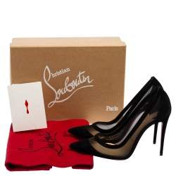 Pre Owned حذاء كعب عالي كريستيان لوبوتان قصات سويدي وشبك أسود مقاس 38