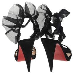 Pre Owned صندل كريستيان لوبوتان جاكويلين جلد أزرق لامع بحزام للكاحل مقاس 36