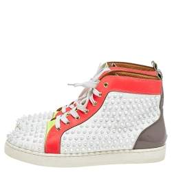 Christian Louboutin Multicolor Leather And Patent Louis Spikes Lace Up High Top Sneakers Size 43