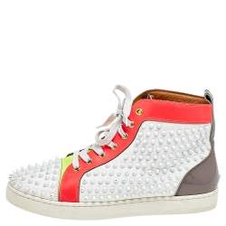 Christian Louboutin Multicolor Leather And Patent Louis Spikes Lace Up High Top Sneakers Size 43