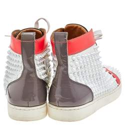 Christian Louboutin Multicolor Leather And Patent Louis Spikes Lace Up High Top Sneakers Size 43