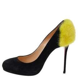 Pre Owned Christian Louboutin Black/Yellow Suede And Fur Achilda Pumps Size 36