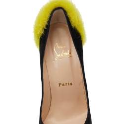 Pre Owned Christian Louboutin Black/Yellow Suede And Fur Achilda Pumps Size 36