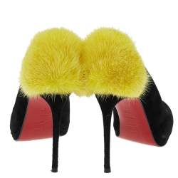 Pre Owned Christian Louboutin Black/Yellow Suede And Fur Achilda Pumps Size 36