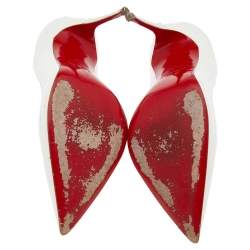 Pre Owned حذاء كعب عالي كريستيان لوبوتان سو كيت جلد أبيض لامع مقاس 36