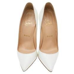 Pre Owned حذاء كعب عالي كريستيان لوبوتان سو كيت جلد أبيض لامع مقاس 36