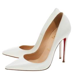 Pre Owned حذاء كعب عالي كريستيان لوبوتان سو كيت جلد أبيض لامع مقاس 36