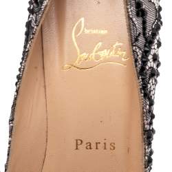 Pre Owned Christian Louboutin Black Strass Lace Very Prive Peep Toe Platform Pumps Size 37.5