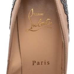 Pre Owned Christian Louboutin Two Tone Laser Cut Lace Patent And Leather Veramucha Peep Toe Pumps Size 37