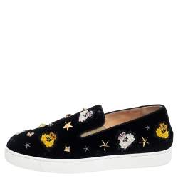 Pre Owned Christian Louboutin Black Velvet Miss Academy Slip On Sneakers Size 37