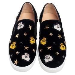 Pre Owned Christian Louboutin Black Velvet Miss Academy Slip On Sneakers Size 37