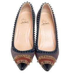 Christian Louboutin Multicolor Pony Hair and Leather Malabar Hill Spiked Pointed Toe Pumps Size 37.5