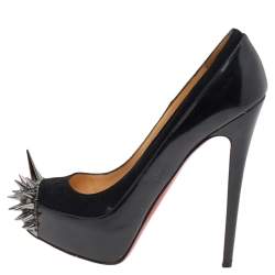 Pre Owned Christian Louboutin Black Patent Leather And Suede Asteroid Platform Pumps Size 38