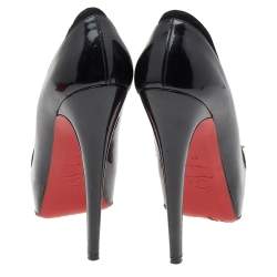 Pre Owned Christian Louboutin Black Patent Leather And Suede Asteroid Platform Pumps Size 38