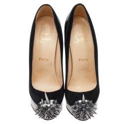 Pre Owned Christian Louboutin Black Patent Leather And Suede Asteroid Platform Pumps Size 38