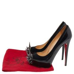 Pre Owned Christian Louboutin Black Patent Leather And Suede Asteroid Platform Pumps Size 38