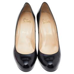 Pre Owned Christian Louboutin Black Patent Leather RonRon Zeppa Wedge Pumps Size 39.5