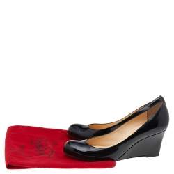 Pre Owned Christian Louboutin Black Patent Leather RonRon Zeppa Wedge Pumps Size 39.5