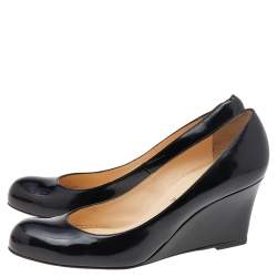 Pre Owned Christian Louboutin Black Patent Leather RonRon Zeppa Wedge Pumps Size 39.5