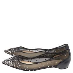 مملوكة مسبقًا حذاء باليرينا فلات كريستيان لوبوتان فولي شبكة أسود وجل لامع مقدمة مدببة مقاس 37.5