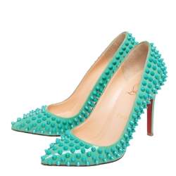 Pre Owned Christian Louboutin Mint Green Patent Leather Pigalle Follies Spikes Pumps Size 37