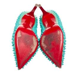 Pre Owned Christian Louboutin Mint Green Patent Leather Pigalle Follies Spikes Pumps Size 37