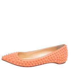 Pre Owned Christian Louboutin Orange Leather Pigalle Spike Ballet Flats Size 37