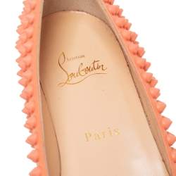 Pre Owned Christian Louboutin Orange Leather Pigalle Spike Ballet Flats Size 37