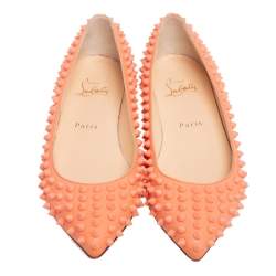 Pre Owned Christian Louboutin Orange Leather Pigalle Spike Ballet Flats Size 37