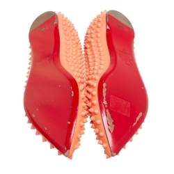 Pre Owned Christian Louboutin Orange Leather Pigalle Spike Ballet Flats Size 37