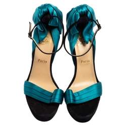 Pre Owned Christian Louboutin Turquoise Blue Satin And Suede Bow Vampanodo Sandals Size 41