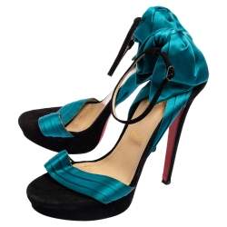 Pre Owned Christian Louboutin Turquoise Blue Satin And Suede Bow Vampanodo Sandals Size 41