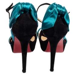 Pre Owned Christian Louboutin Turquoise Blue Satin And Suede Bow Vampanodo Sandals Size 41