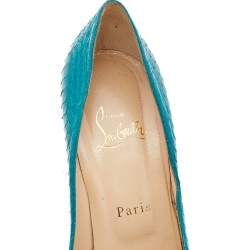 Christian Louboutin Turquoise Blue Python Leather Peep Toe Platform Pumps Size 38