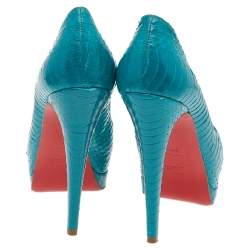 Christian Louboutin Turquoise Blue Python Leather Peep Toe Platform Pumps Size 38