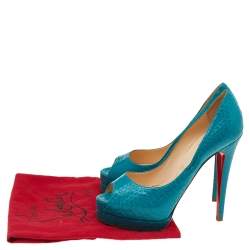 Christian Louboutin Turquoise Blue Python Leather Peep Toe Platform Pumps Size 38