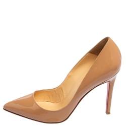 Pre Owned Christian Louboutin Beige Patent Leather Pigalle Pointed Toe Pumps Size 38