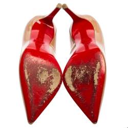Pre Owned Christian Louboutin Beige Patent Leather Pigalle Pointed Toe Pumps Size 38