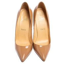 Pre Owned Christian Louboutin Beige Patent Leather Pigalle Pointed Toe Pumps Size 38