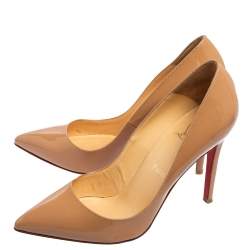 Pre Owned Christian Louboutin Beige Patent Leather Pigalle Pointed Toe Pumps Size 38