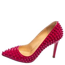 Pre Owned Christian Louboutin Magenta Pink Patent Leather Pigalle Spikes Pumps Size 37.5